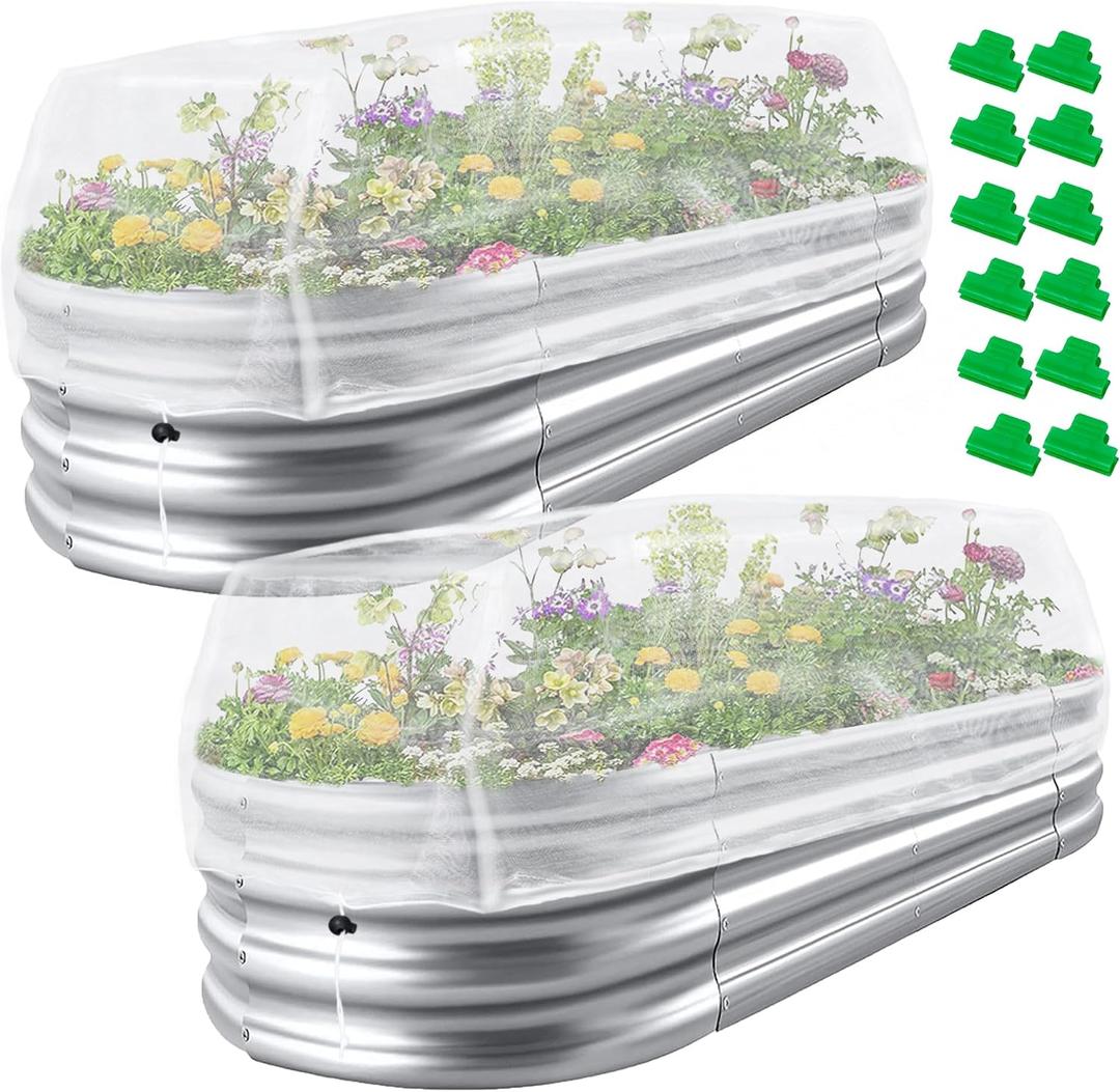 2 Pack Garden Netting for Raised Beds, 4x2FT Raised Bed Plant Covers for Garden Protection, Fine Mesh Bird Netting Pest Barrier Screen with Drawstring and Clips for Protecting Vegetables Fruits Crops