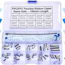 Flexible Flat Ribbon Cable Connectors Assortment Kit, 0.5mm A Type FFC FPC Connector Flat Cable Socket 4P 6P 8P 10P 12P 14P 16P 20P 30P 40P with Length of 150mm Cable (TC-0.5mm-A)
