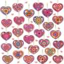 Ferreve 28 Pcs Valentine's Day Diamond Painting Keychain Kits Double Sided DIY Heart Diamond Art Keychain Ornaments for Adults Romantic Gem Key Ring Art Pendant Decor Crafts Accessories Gifts