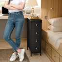 Fixwal Narrow Storage Cabinet, Small Dresser with 4 Drawers, Slim Fabric Dresser Storage for Small Spaces, Black Nightstand Side Table for Bedroom, Bathroom, Laundry, Closet, Dorm