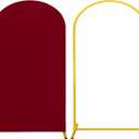 Metal Arch Stand and Cover Set,1 Burgundy Spandex Fitted Backdrop with 1 Gold Wedding Arched Stand Frame for Parties Birthday Baby Shower Bridal Banquet Decoration (7.2FT)