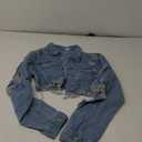 FairBeauty Women's Washed Distressed Denim Jacket Long Sleeve Ripped Button Up Cropped Jean Jacket (D-Blue, Large)