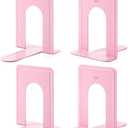 Mr. Pen- Book Ends, 4 Pack, Light Pink, Heavy Duty Metal Bookends for Shelves, Book Holders for Shelves, Metal Bookends