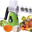 Manual Rotary Potato Grater Kitchen Mandoline Vegetable Slicer with 3 Interchangeable Blades Easy to use (Green)