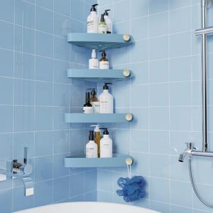 Sotfamily Shower Caddy Corner, 4 Pack Adhesive Corner Shower Shelves for Bathroom Organizers and Storage, Rust Free Plastic Rack for Bathroom Accessories & Decor, Light Blue