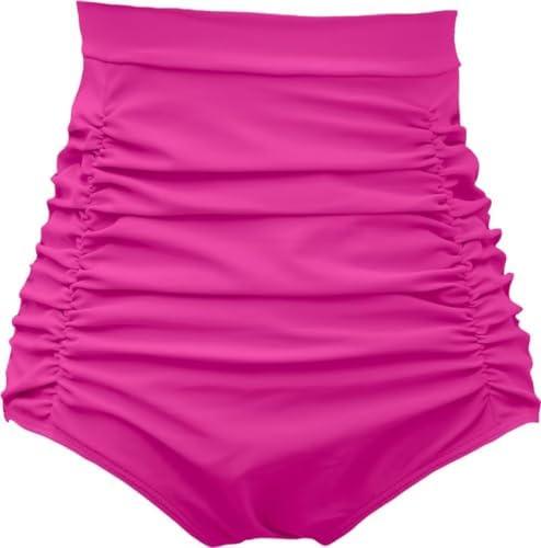 COCOPEAR Women's Ruched High Waisted Bikini Bottom Retro Vintage Swim Short Tankinis, L
