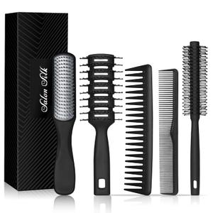 SalonSilk Hair Brush for Men, 5PCS Men Hair Brush & Styling Comb Set, Professional Barber Tools for All Hair Types, Perfect for Styling, Grooming, and Detangling