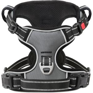 Timos Dog Harness Small Sized, No Pull with Neck Lockable Snap,No Choke Front Clip Dog Reflective Harness,Adjustable Metal Rings 3 Buckles,Easy Control Handle for Small Dogs Gray S (Small (Pack of 1))