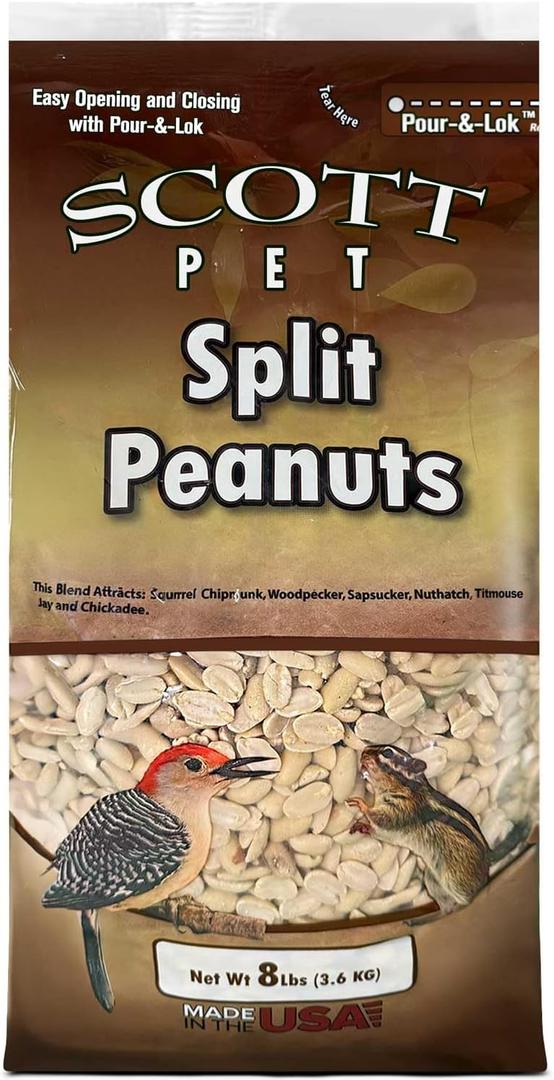 Scott Pet Wild Bird Seed, Peanuts Split (No Shell), 8 lbs Bag, Great Source of Protein and Fiber, Peanuts for Outside Wild Birds (EXP 11/30/27)