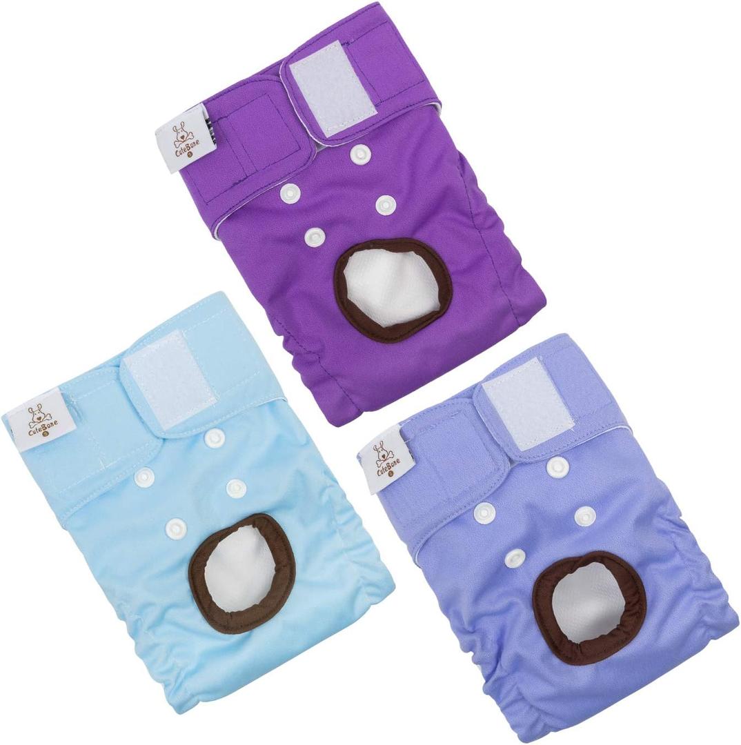 CuteBone Dog Diapers Female Washable Small Medium Large 3 Pack Reusable Doggie Diapers Puppy Period Pants for Doggy Heat Cycle Peeing XS