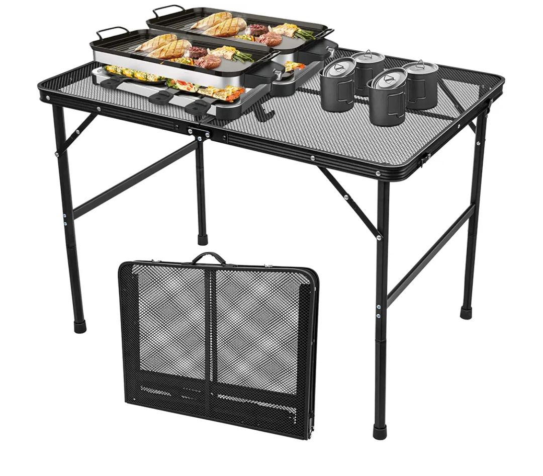 3x2 FT Folding Camping Table Foldable Grill Table for Outdoor BBQ, Metal Portable Camping Grill Stand with Mesh Desktop, Adjustable Height Lightweight BBQ Tables Black 3x2 FT Folding Camping Table Foldable Grill Table for Outdoor BBQ, Metal Portable Camping Grill Stand with Mesh Desktop, Adjustable Height Lightweight BBQ Tables Black