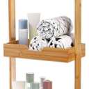 Lyellfe 3 Tire Shower Caddy Stand, Bamboo Shower Floor Organizer Corner with Sliding Wheels, Bathroom Caddy Shelf Rack for Bathtub, Office, Kitchen