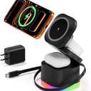 5 in 1 Magnetic Wireless Charger Stand with Night Light, Foldable Wireless Charging Station Built-in Retractable Cable, Fast Wireless Charger for iPhone 17/16/15/14/13/12, Apple Watch, AirPods Pro 3 (Black)