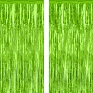 ZATAYE 2 Pack Grass Green Christmas St Patricks Foil Curtain Decorations