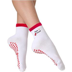 Women's Cute Grip Pilates Socks Non-Slip Crew Yoga Barre Socks with Colored cuff & Embroidery (Red-1 Pack)