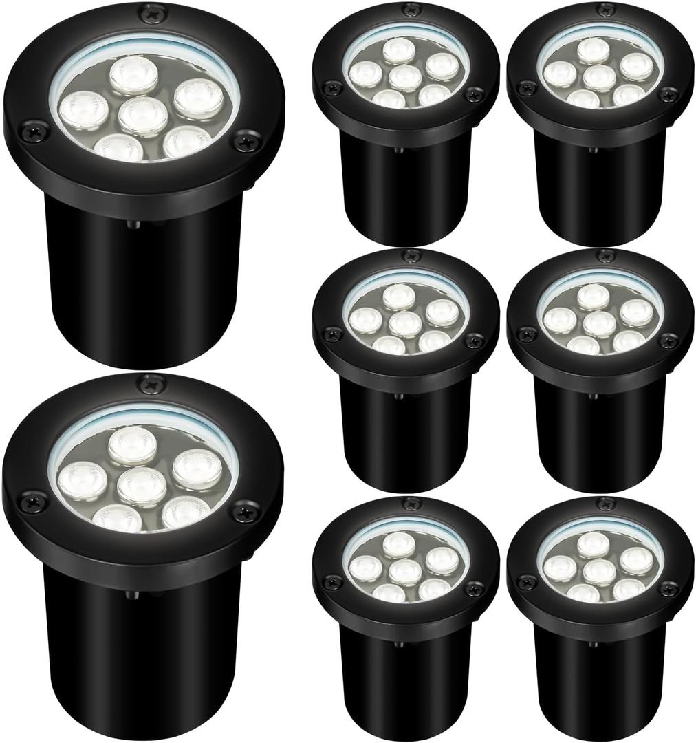 6W LED Landscape Lights, 110V 120V Well Lights IP68 Waterproof 5500k Cool White Outdoor In-Ground Lights for Yard, Garden Patio, Pathway,8 Pack