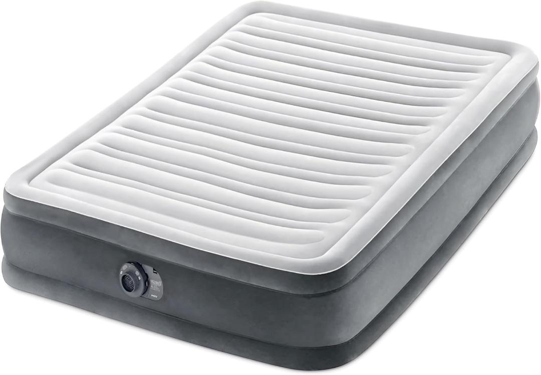 Intex Mid-Rise Air Mattress Bed with Built-in Pump, Dura-Beam Deluxe Comfort Plush, Full - Portable Luxury Travel Airbed for Adults, Camping, Guests (Grey)