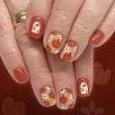 Halloween Press on Nails Square Short Fake Nails with Pumpkin Daisy Flower Glue on Nails Orange Glossy Acrylic Nails Press ons Cute Ghost Face Nails Full Cover Stick on Nails for Women 24 Pcs