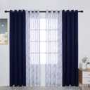 BONZER Mix and Match Curtains - 2 Pieces Branch Print Sheer Curtains and 2 Pieces Blackout Curtains for Bedroom Living Room Grommet Window Drapes, 54x84 Inch/Panel, Indigo, Set of 4 Panels