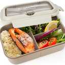 Fanhaw 40 Oz/5 Cup Bento Box for Kids, Men and Women, Lunch Box with 3 Compartments, Utensil, Microwave & Dishwasher Safe (Brown)