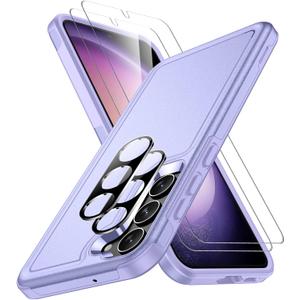 SPIDERCASE Designed for Samsung Galaxy S23 Case, [10 FT Military Grade Drop Protection], 2 Pack [Tempered Glass Screen Protector+Camera Lens Protector] Heavy Duty Shockproof Case, Light Purple