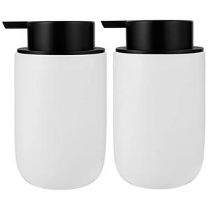 Foaming Soap Dispenser Thick Ceramic Foam Hand Soap Dispenser for Bathroom or Kitchen Sink, Liquid Pump Bottles for Hand soap, Body Wash, 2 Pack White