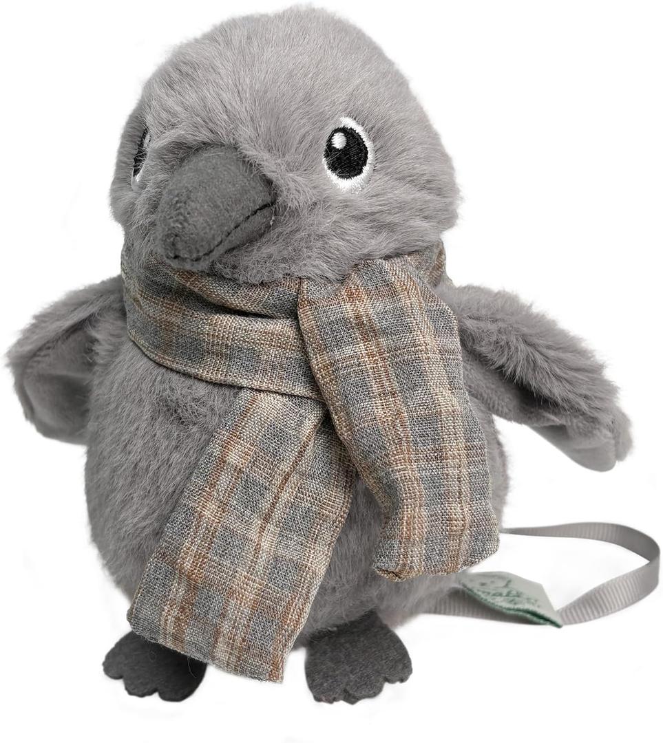 5" Gray Crow Plush Shoulder Toy with Magnet, Raven Stuffed Animal Bird Decor, Standing Shoulder Crow with Scarf, Cute Pendant Gift for Kids & Friends