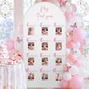 Novabright My First Year Photo Banner Butterfly 1st Birthday Backdrop No Arch Frame Included Baby Monthly Milestone 12-month Growth Display Washable for Baby Girl Birthday Party Nursery Decor