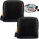 2 Pcs Small Travel Jewelry Case Bridesmaid Gift for Bachelorette Wedding Day, Mini Jewelry Pouch Organizer Bag with Zipper, Portable Waterproof Velvet Jewelries Bag for Rings, Necklaces (Black)