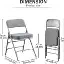 Elegant Folding Chair with Thick Cushioned Seat, Portable Metal Frame Foldable Chair for Indoor & Outdoor Use, Durable and Comfortable Upholstered Chair for Home, Office, and Events - Grey