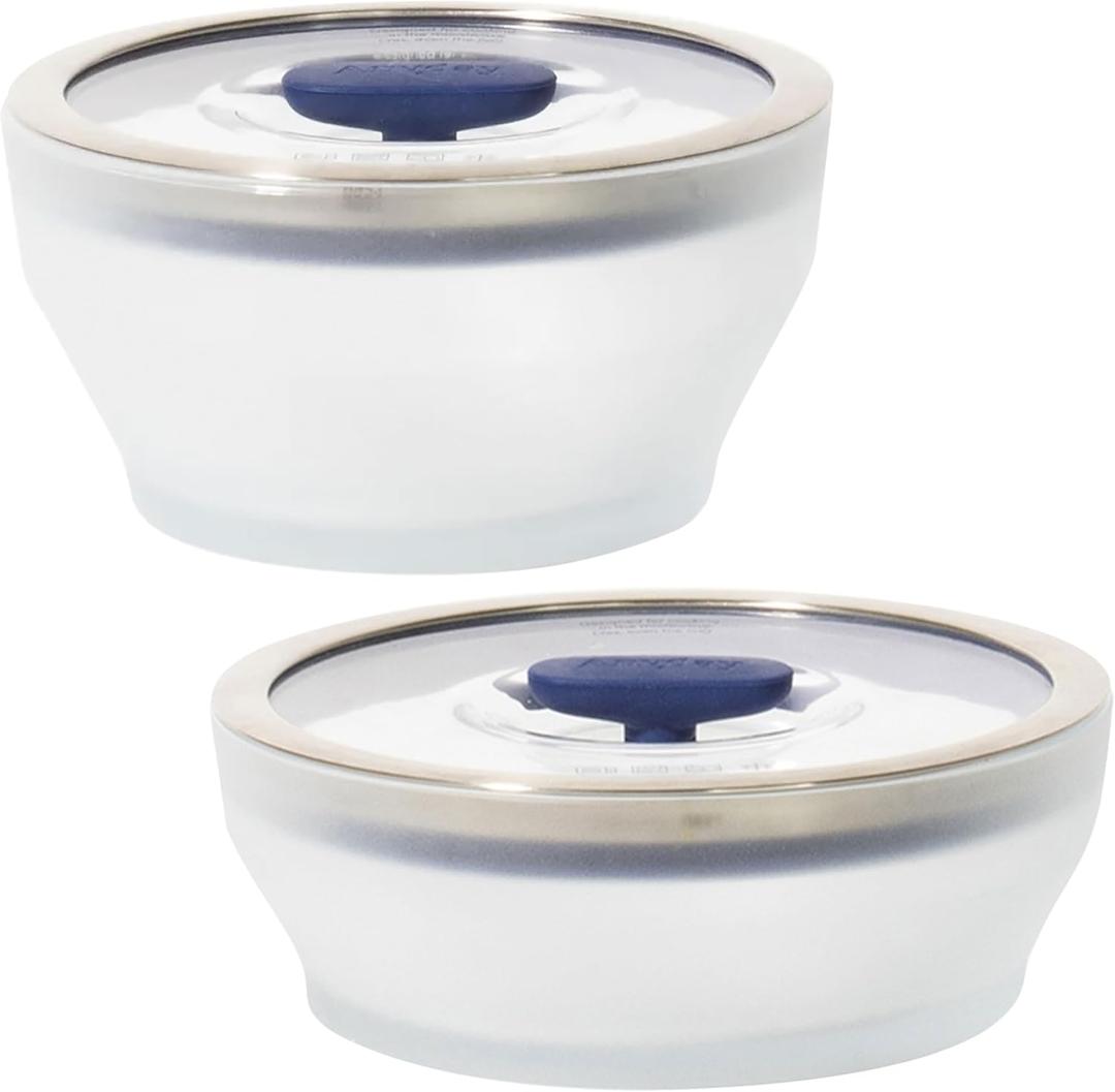 Anyday 4-Pc Microwave Cookware & Glass Food Storage Set with Glass Lids | Medium Plastic-Free Containers | Stackable Steamer with Vented Lid for Microwave-Safe Reheating & Steaming Vegetables, Rice (Frosted - Blueberry)