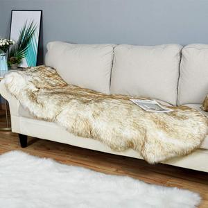 Carvapet Luxury Soft Faux Sheepskin Chair Cover Seat Cushion Pad Plush Fur Area Rugs for Bedroom, 2x6 ft, White with Brown Tips (2 x 6 ft, Brown & White)