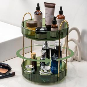 Rotating Makeup Organizer for Vanity, High-Capacity Skincare Clear Make Up Storage Perfume Organizers Cosmetic Dresser Organizer Countertop 360 Spinning (Purple, 3 Tier) (Green)