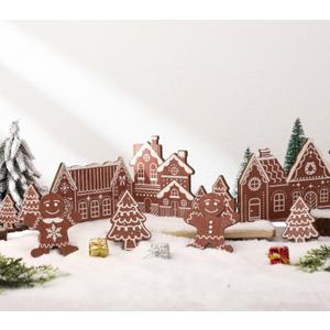 32 Inch Christmas Tabletop Decoration Wooden Christmas Gingerbread Man Themed Xmas Tree and House Signs Farmhouse Centerpiece Decor for Home Kitchen Table Shelf Decor