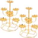 Totority Vintage Lotus Butter Lamp Base 2pcs Stainless Steel Buddha Candle Holders, Candle Holders for Home Decor, 9.05 * 6.88 * 6.88inch