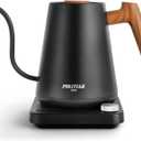 POLIVIAR Electric Gooseneck Kettle, 1350W Electric Tea Kettle Wood Pattern Handle, 34oz Pour Over Electric Kettle for Coffee & Tea, 18/8 Stainless Steel Inner, Temperature Control & Rapid Heating (Black)