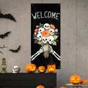 2 x Gothic Halloween Skull Door Cover Decorations, Gothic Floral Skeleton Doorway Door Curtains Banners Backdrop Photography Decor for Halloween Party Indoor Outdoor, 35 * 79 Inch