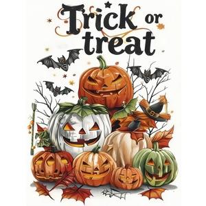 Halloween Diamond Painting Kits for Adults Beginners,Pumpkin 5D DIY Diamond Art Kit Trick or Treat Full Round Drill Diamond Dot Gem Art for Adults,Paint with Diamonds Pictures Adult Crafts Diamond Kit