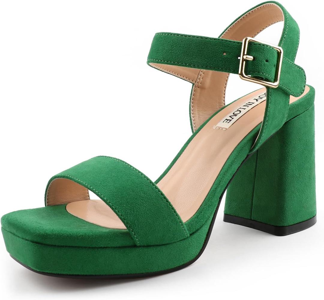 JOY IN LOVE Women's Chunky Platform High Heels Ankle Strap Block Heel Sandals (9)
