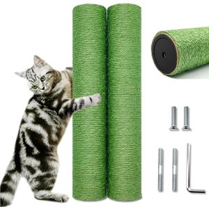 Cat Scratching Post Replacement for Cactus Cat Tree & Tower, Green 2 PCS 15.7in, Natural Sisal Replacement Parts with M8 Screws, Cute Green Cat Tree Refurbishment