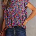 Dokotoo Womens Summer Tops Casual Crewneck Floral Print Shirts Smocked Ruffle Short Sleeve Babydoll Blouses