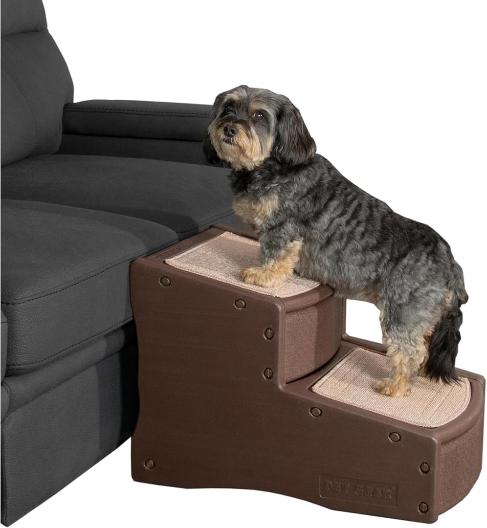 Pet Gear Easy Step II Pet Stairs, 2 Step for Cats/Dogs up to 150 Pounds, Portable, Removable Washable Carpet Tread, No Tools Required, Espresso