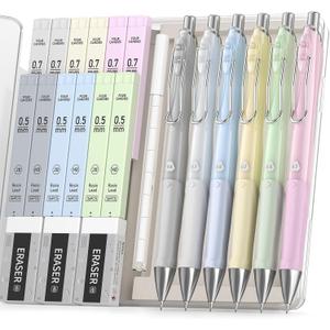 Four Candies Pastel Mechanical Pencil Set,6PCS Cute Mechanical Pencils with 432PCS 0.5 & 0.7 mm HB/2B Leads, 3PCS Erasers, 9PCS Eraser Refills,School Supplies for Writing, Drawing & Sketching