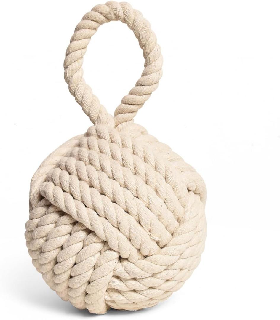 Decorative Door Stoppers Rope Knot Door Stop for Bedroom, Living Room, Window Wedge, Bookend (Ivory)