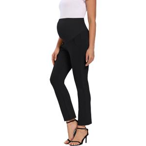 Foucome Women's Maternity Pants for Work Over The Belly Bootcut Dress Pants Stretch Pregnancy Trousers (Black, L)