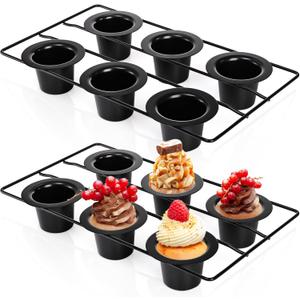 2 Pack Popover Pans, 12 Cups Nonstick Muffin Cupcake Pan, Carbon Steel Round Cheesecake Tin Bakeware Mould for Oven Baking, Muffins, Quiches, Pudding Cakes