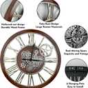 The B-Style Large Real Moving Gears Wall Clock 30 inch Rustic Retro Industrial Farmhouse Wood Clock Oversized Decorative Vintage Wall Clocks for Living Room (Walunt Wood and Bronze)