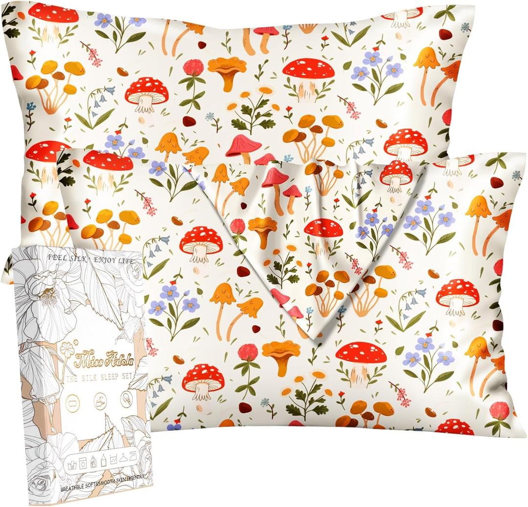 2 Pack Mulberry Silk Pillowcase for Hair and Skin - Standard Size 20 x 26 Inches with Hidden Zipper Flowering Plants 19 Momme Soft Sleeping Silk Pillow Case for Women, Moms