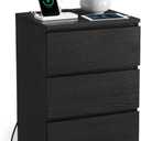 VASAGLE Nightstand with Charging Station, 2 AC Outlets and 2 USB Ports, Bedside Table, Side Table with 3 Drawers, Modern Style, 13.8 x 15.7 x 23.2 Inches, Ebony Black ULET631B58