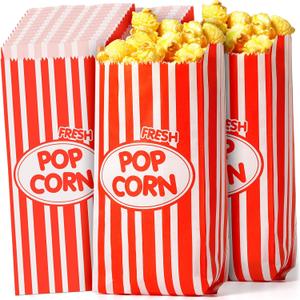 500 Pcs Paper Popcorn Holders, 1 oz Red and White Striped Flat Bottom Supplies for Carnival Baseball Party Movie Theater Concession Stands Snack Bar, 3.54 x 2.36 x 8.27 Inches